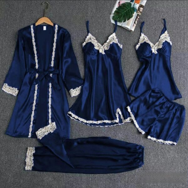5pcs Silk Night Set for Girls | Bridal Nighty Collection | Wedding Nightwear Pakistan